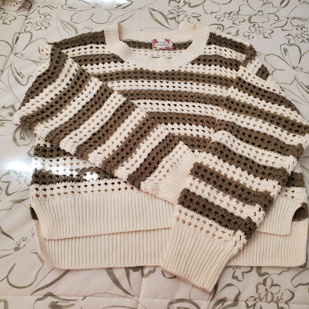 Pink Republic Cream and Green Striped Sweater